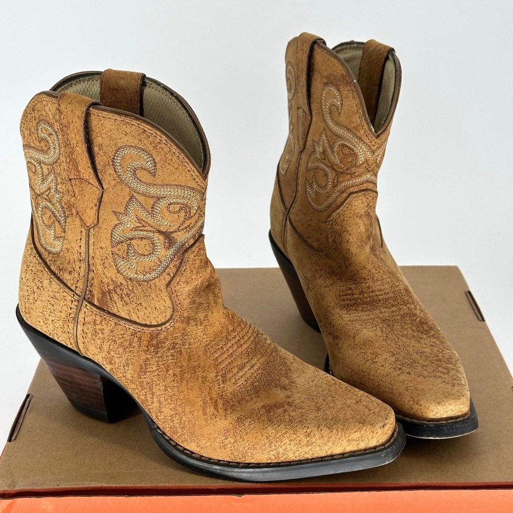 Durango Crush 7" Western Brown Leather Boots Distressed Snip Toe Cowgirl 7 M